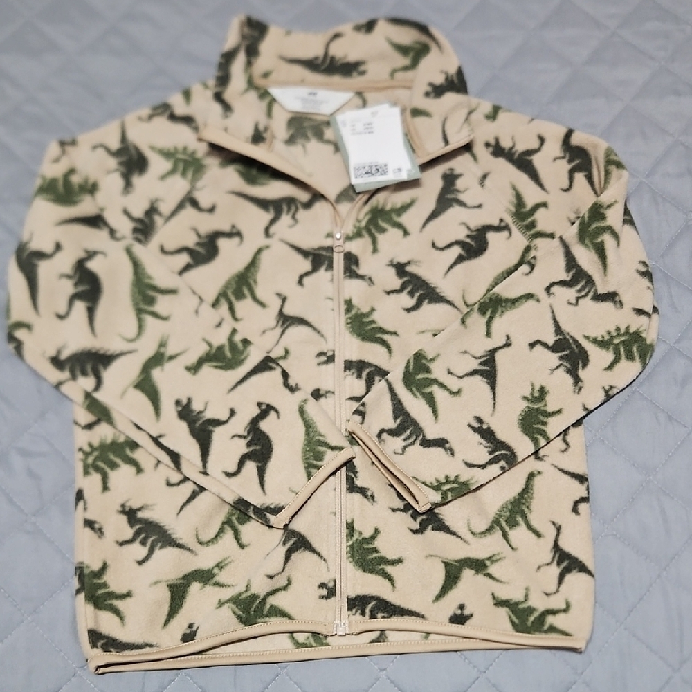 H&M Beige and Green Dinosaur Fleece Jacket